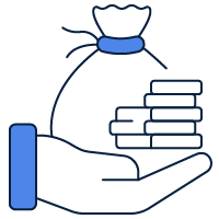 Icon mit einer Hand die ein Geldsäckchen und Münzen hält