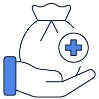 Icon mit Hand und Geldsäckchen, das ein Plussymbol zeigt
