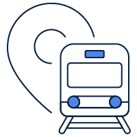 Icon mit Standortsymbol und einer Tram