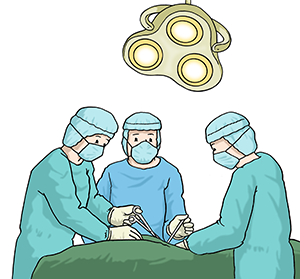 Operationssaal mit drei Operateuren